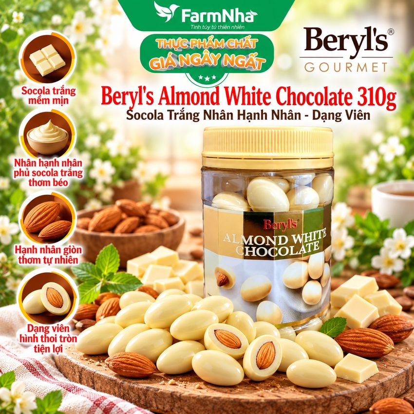 Sôcôla Beryls Almond White Chocolate 310g - Hương vị Sô cô la Trắng và Hạnh Nhân Tuyệt Vời