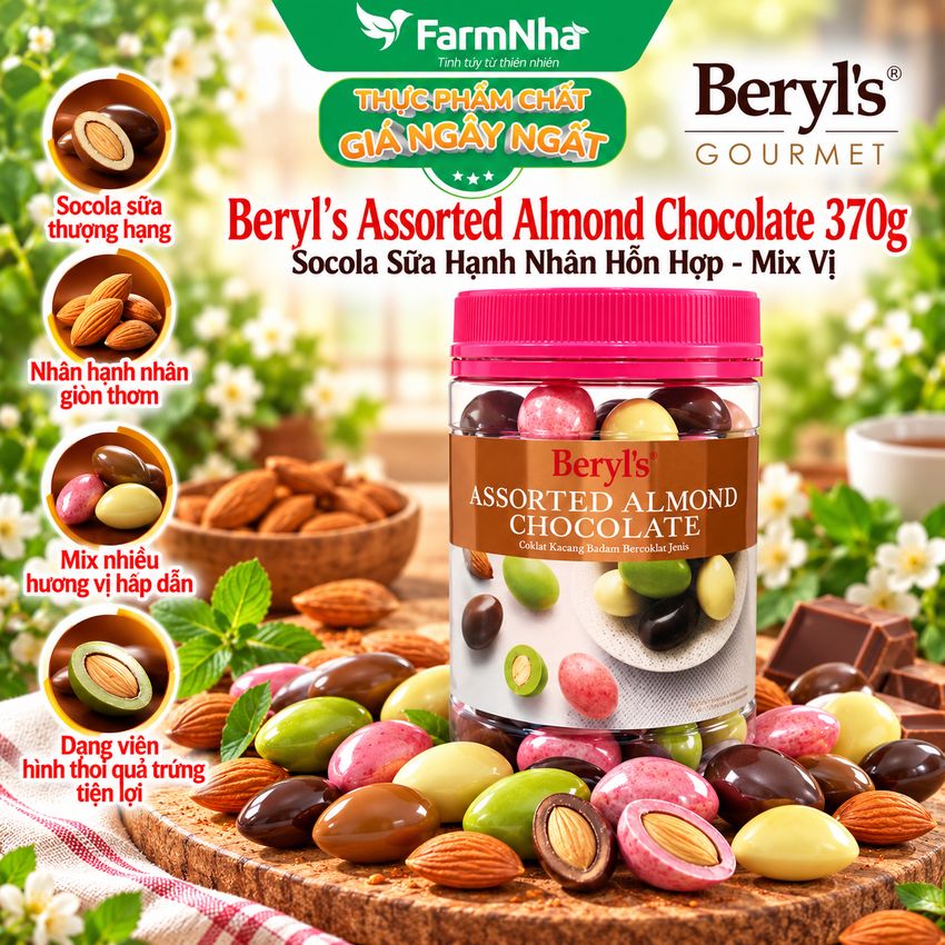 Socola Beryl’s Malaysia Mix Vị 370G – Socola Hạnh Nhân Đủ Vị, Ngon Khó Cưỡng