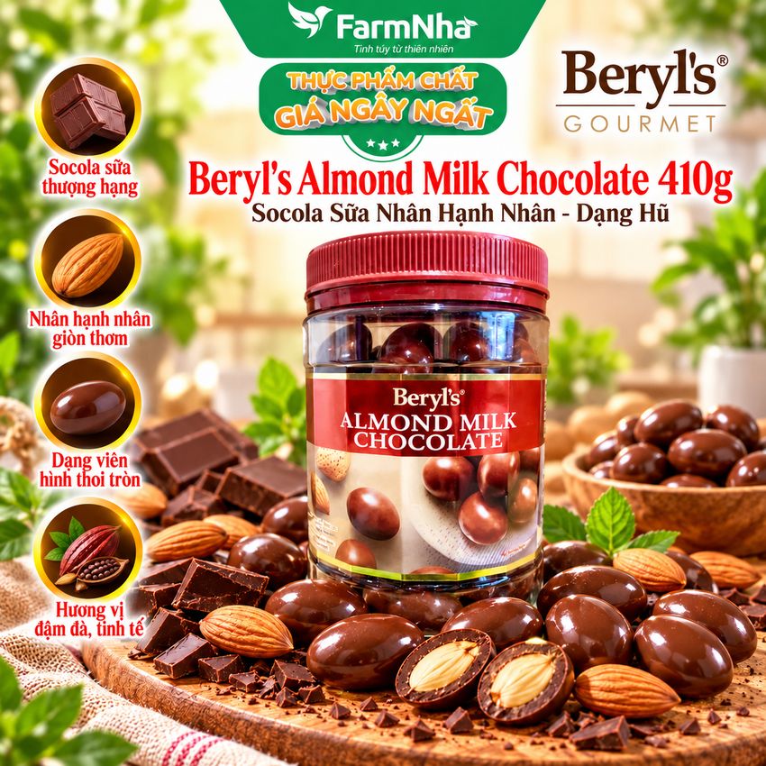 Sôcôla Beryls Almond Milk Chocolate 410g - Socola Sữa và Hạnh Nhân Thơm Ngon Béo Ngậy