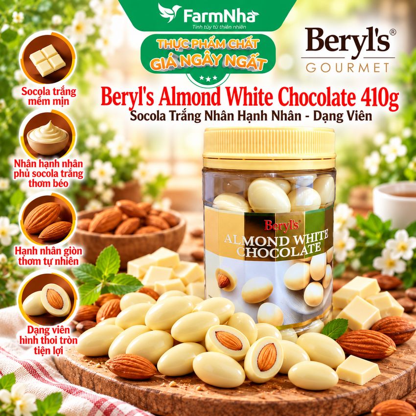 Sôcôla Beryls Almond White Chocolate 410g - Hương vị Sô cô la Trắng và Hạnh Nhân Tuyệt Vời