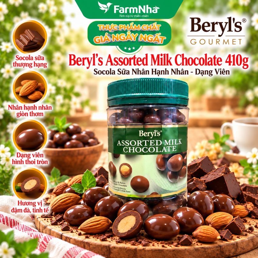 Sôcôla Beryls Assorted Milk Chocolate 410g - Hương Vị Socola Tuyệt Vời với Hỗn Hợp Các Loại Hạt
