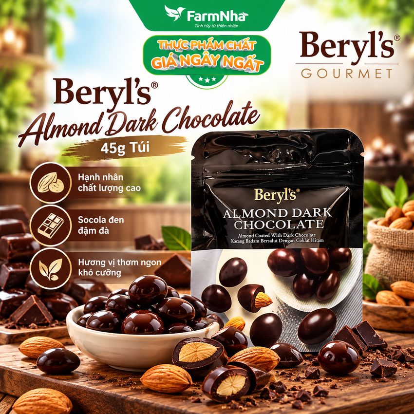 Sô cô la Beryls Almond Dark Chocolate 45g: Sự Kết Hợp Hoàn Hảo Giữa Hạnh Nhân và Sô Cô La Đen