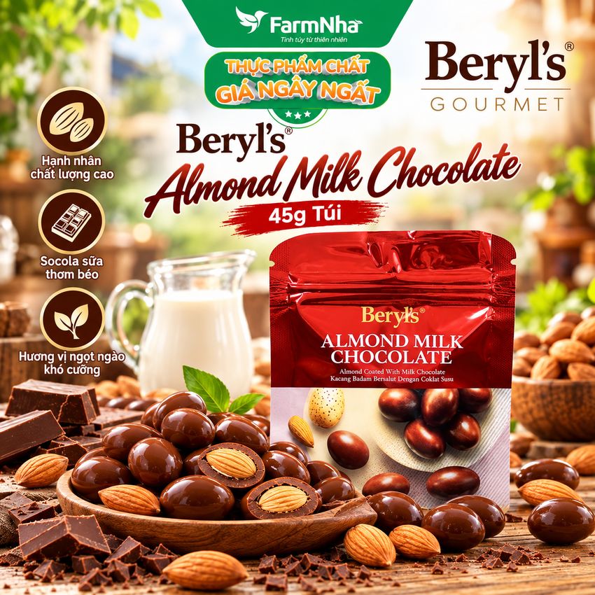 Sô cô la Beryls Almond Milk Chocolate 45g: Sự Kết Hợp Hoàn Hảo Giữa Sô Cô La Sữa và Hạnh Nhân