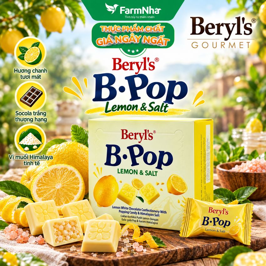 Socola Beryls B.Pop Lemon & Salt 50g - Kẹo Nổ White Chocolate và Muối Himalaya