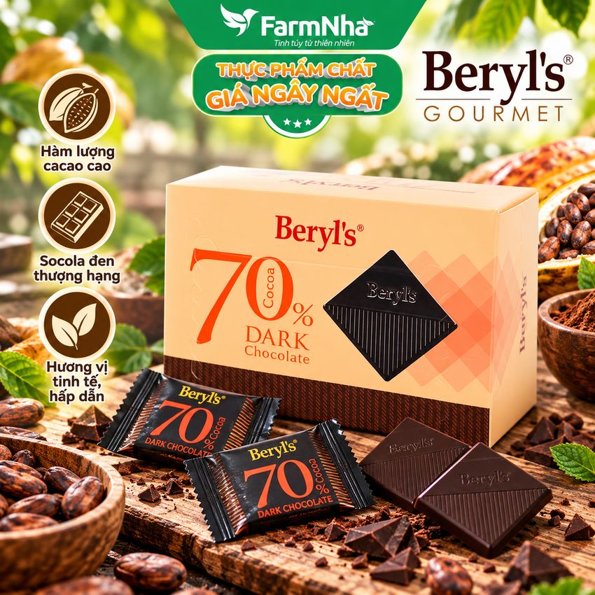 Socola Beryls 70% Cocoa Dark 60g - Thưởng Thức Hương Vị Sôcôla Thơm Ngon Tuyệt Hảo
