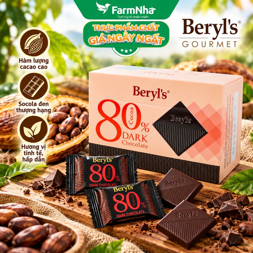 Socola Beryls 80% Cocoa Dark 60g - Thưởng Thức Hương Vị Sôcôla Thơm Ngon Tuyệt Hảo