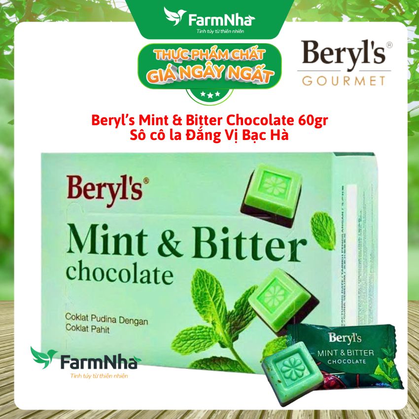 Socola Beryls Mint & Bitter Chocolate 60g | Socola Đắng Bạc Hà, Hương Vị Đậm Đà Mát Lạnh 
