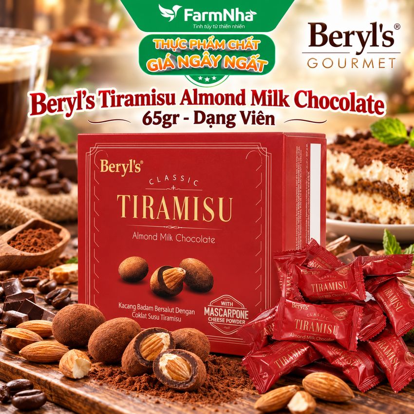 Socola Beryls Tiramisu Almond Milk Chocolate 65g - Tiramisu, Sữa và Hạnh Nhân Béo Ngậy