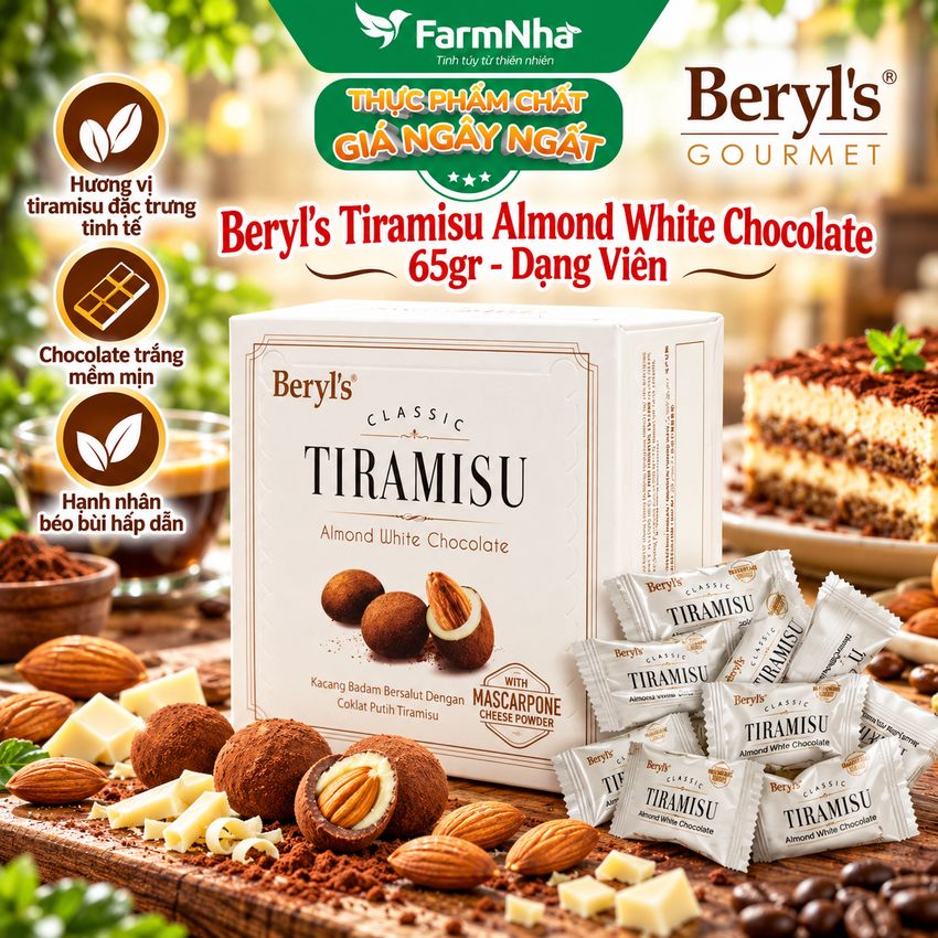 Socola Beryls Tiramisu Almond White Chocolate 65g - Socola Trắng và Hạnh Nhân Béo Ngậy