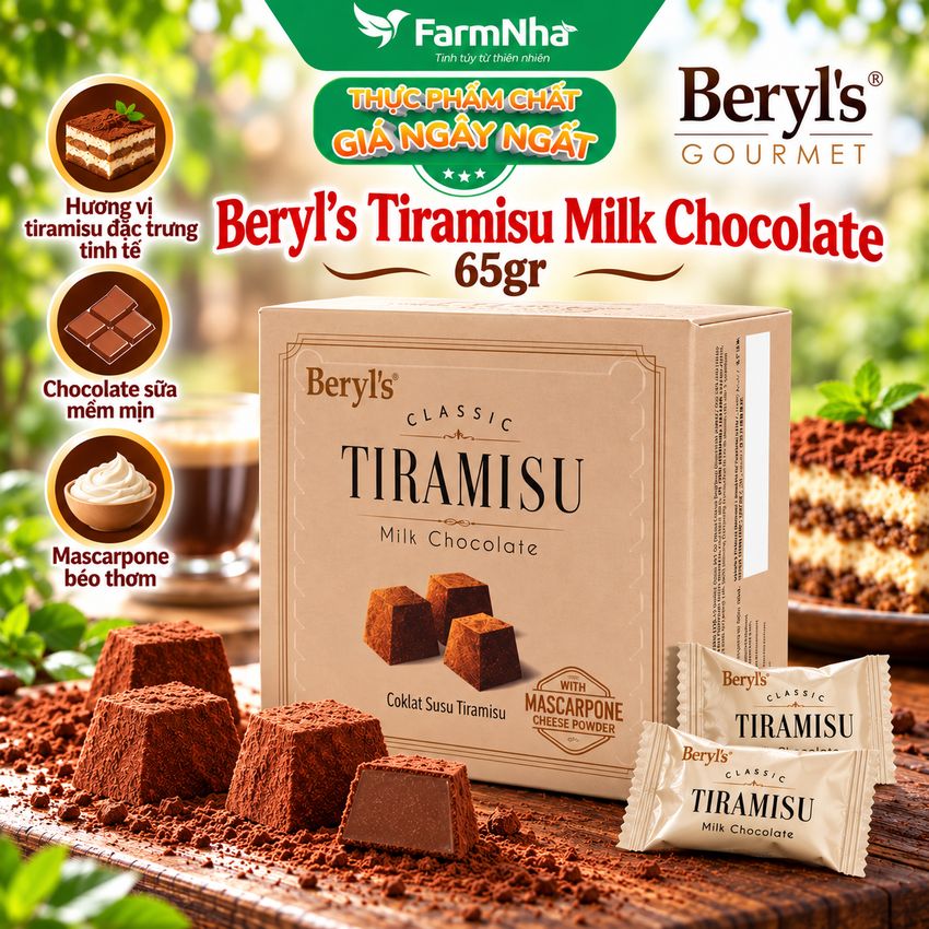 Sôcôla Beryls Tiramisu Classic Milk Chocolate 65g - Với Phô Mai Kem Ý Tiramisu Béo Ngậy