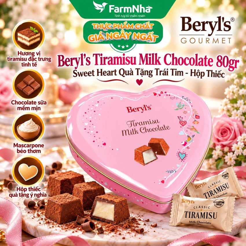 Socola Beryls Tira Milk Chocolate 80g Hộp Trái Tim – Ngọt Ngào và Yêu Thương