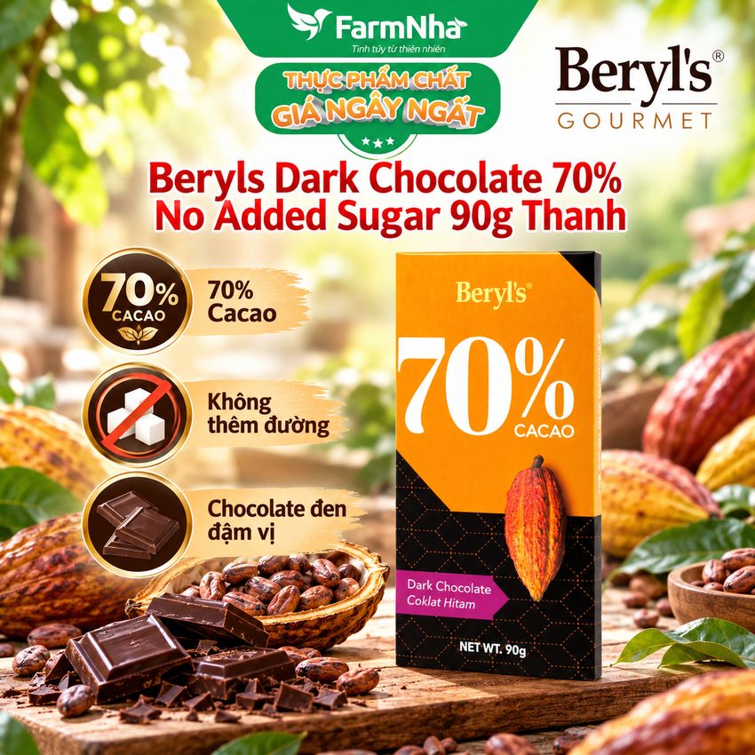 Sô cô la Beryls No Added Sugar Dark 70% Chocolate 90g: Lựa Chọn Tinh Tế Cho Người Yêu Sô Cô La