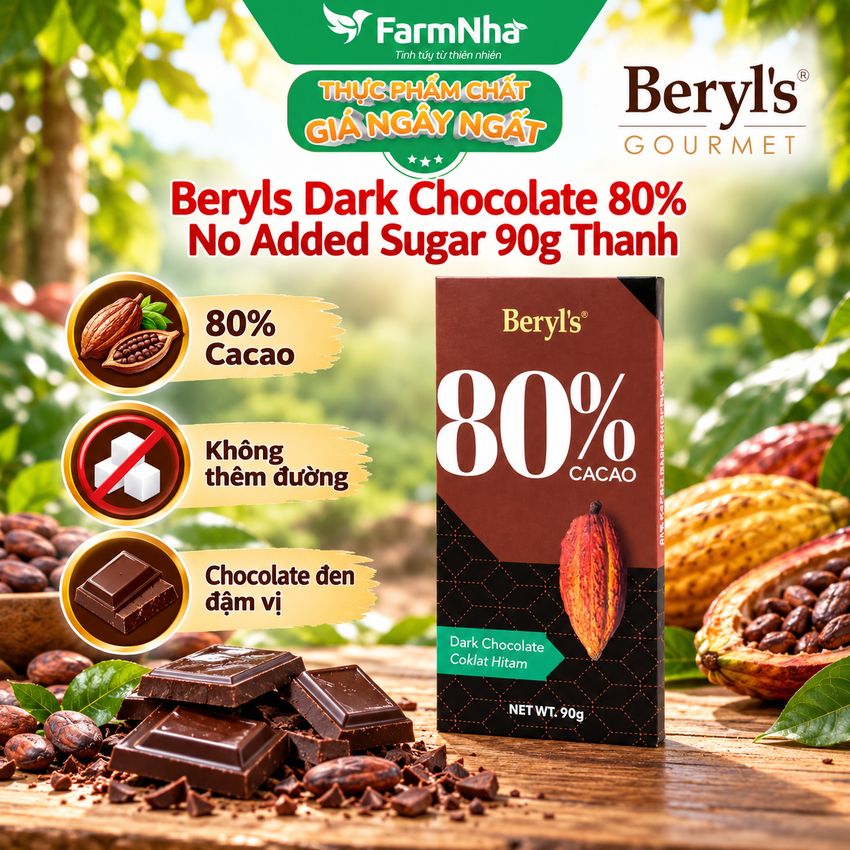 Sô cô la Beryls No Added Sugar Dark 80% Chocolate 90g: Sự Lựa Chọn Hoàn Hảo Cho Người Yêu Thích Sô Cô La Đậm Đà