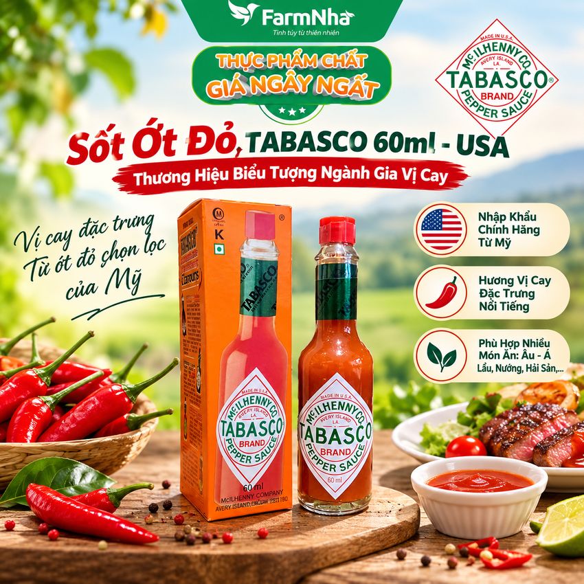 Sốt ớt đỏ Tabasco Pepper Sauce 60ml – Sốt Ớt Chua Cay Trứ Danh từ Mỹ