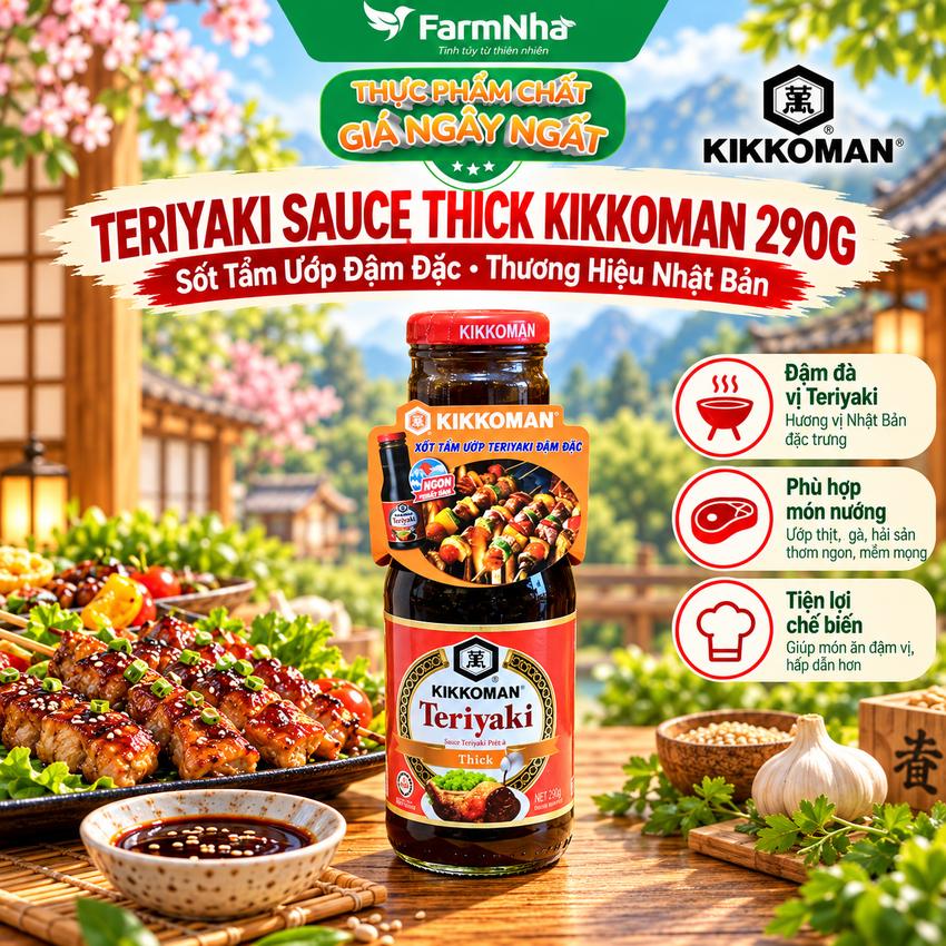 Sốt Kikkoman Teriyaki Thick 290g – Sốt Ướp Đậm Đặc & Nướng Chuẩn Nhật, Sánh Đậm Siêu Ngon