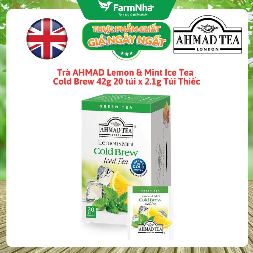 Trà Ahmad Tea Lemon & Mint Iced Tea Cold Brew 42g 20túix2.1g Túi thiếc – Chanh Bạc Hà Tươi Mát & Sảng Khoái