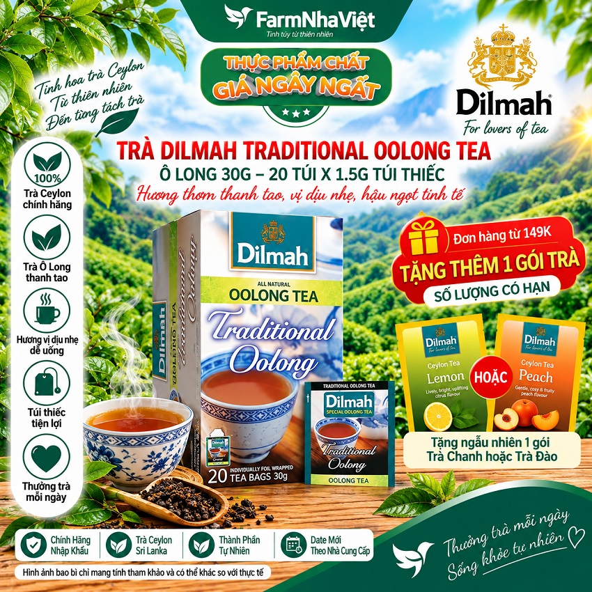Trà Dilmah Traditional Oolong Tea All Natural 30g 20 Túix1.5g Túi Bạc Riêng Biệt – Trà Ô Long Hương Vị Tự Nhiên Đậm Đà