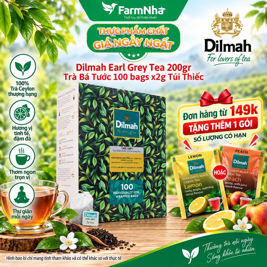 Trà Dilmah Earl Grey Flavoured Pure Ceylon Black Tea 200g 100x2g Túi Thiếc - Tinh Hoa Trà Bá Tước 