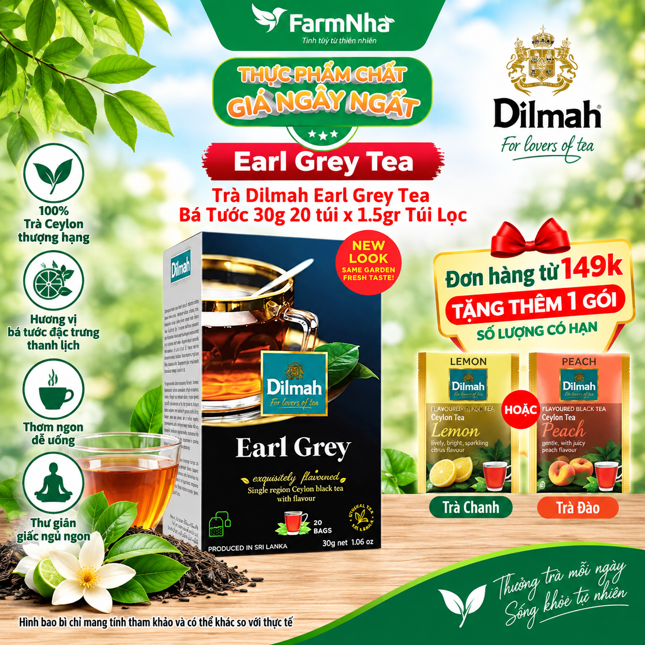 Trà Dilmah Earl Grey Tea 30g 20x1.5g Túi lọc – Trà Bá Tước Hảo Hạng Từ Sri Lanka 