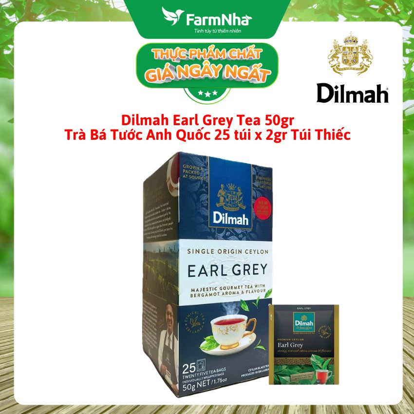 Trà Dilmah Earl Grey Premium Ceylon Tea 50g 25túix2g Túi Thiếc - Tinh Hoa Trà Bá Tước