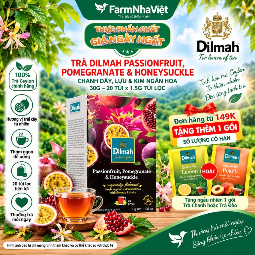 Trà Dilmah Passion Fruit Pomegranade & Honeysuckle (Hương Chanh Dây, Lựu, Kim Ngân Hoa) Túi Lọc 30g 20 túi x 1.5g