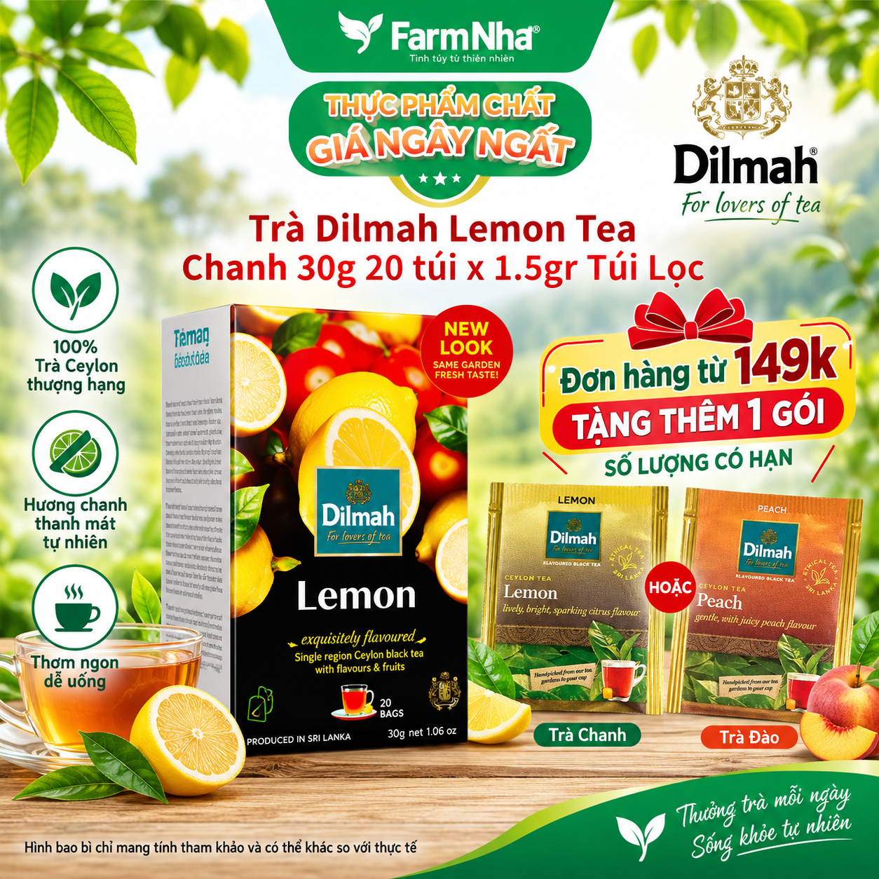 Trà Dilmah Lemon 30g túi lọc 20 x 1.5g - Hương vị trà chanh tươi mát và nguyên chất, tinh hoa trà Sri Lanka