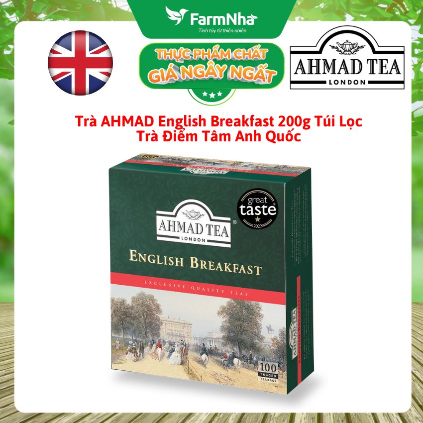 Trà Ahmad English Breakfast 200g 100 Túi Lọc – Hương Vị Điểm Tâm Truyền Thống Anh Quốc