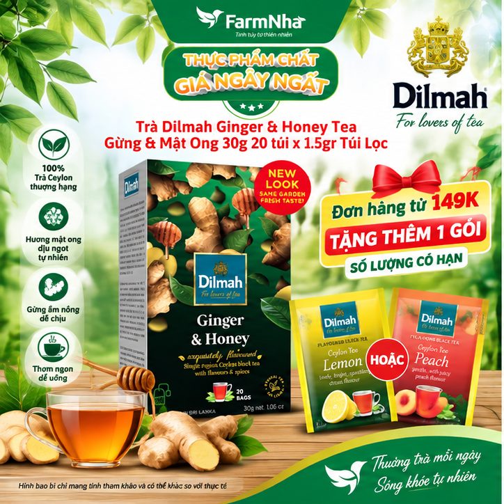 Trà Dilmah Ginger & Honey vị Gừng và mật ong túi lọc 30g 20 túi x 1.5g - Tinh hoa trà Sri Lanka