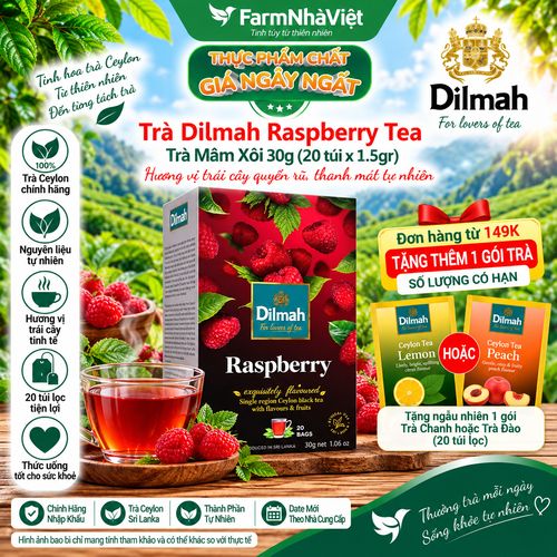 Trà Dilmah Raspberry vị Mâm Xôi túi lọc 30g 20 túi x 1.5g - Tinh hoa trà Sri Lanka