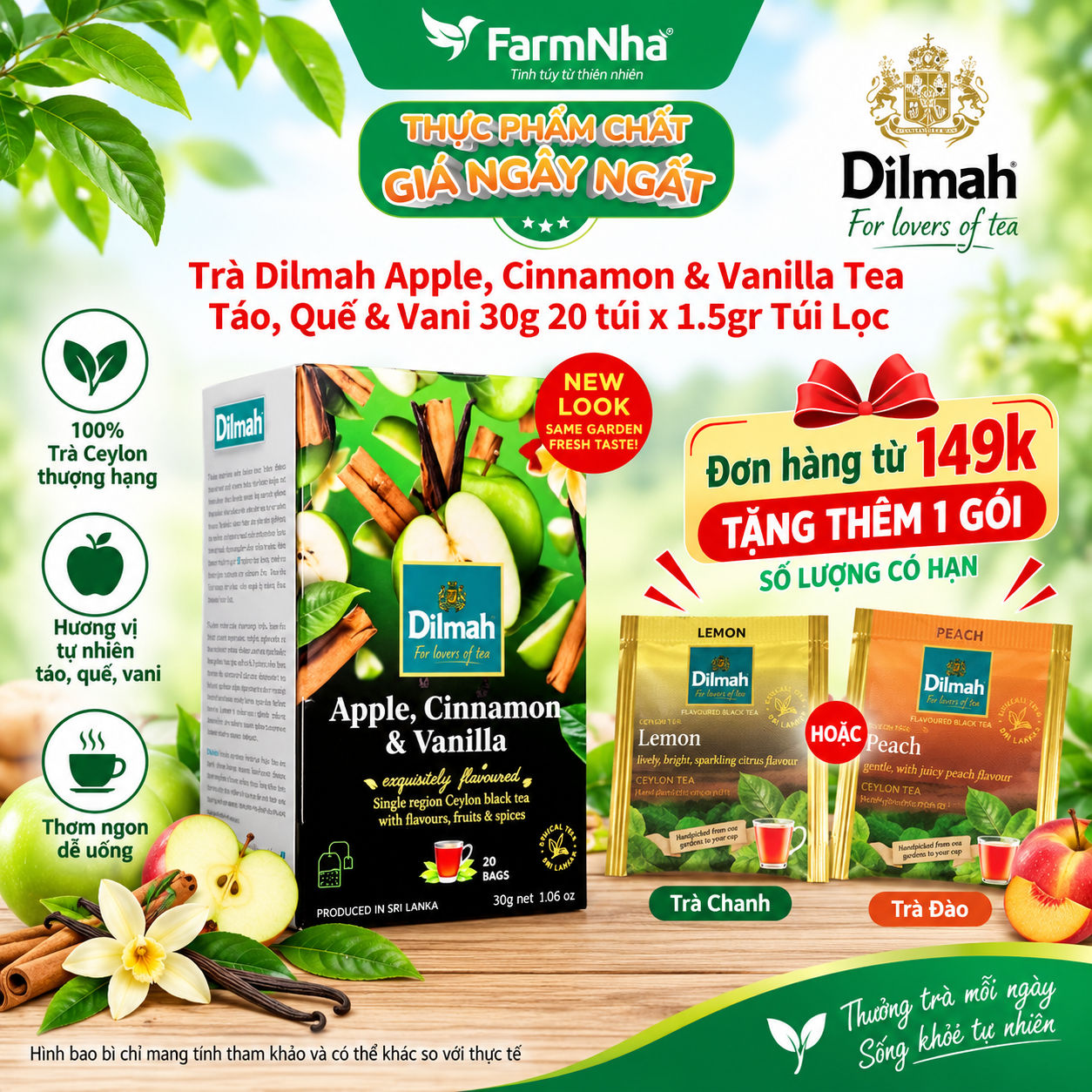 Trà Dilmah Apple Cinnamon & Vanilla Hương Táo Quế & Vanilla 30g 20 túi x 1.5gr