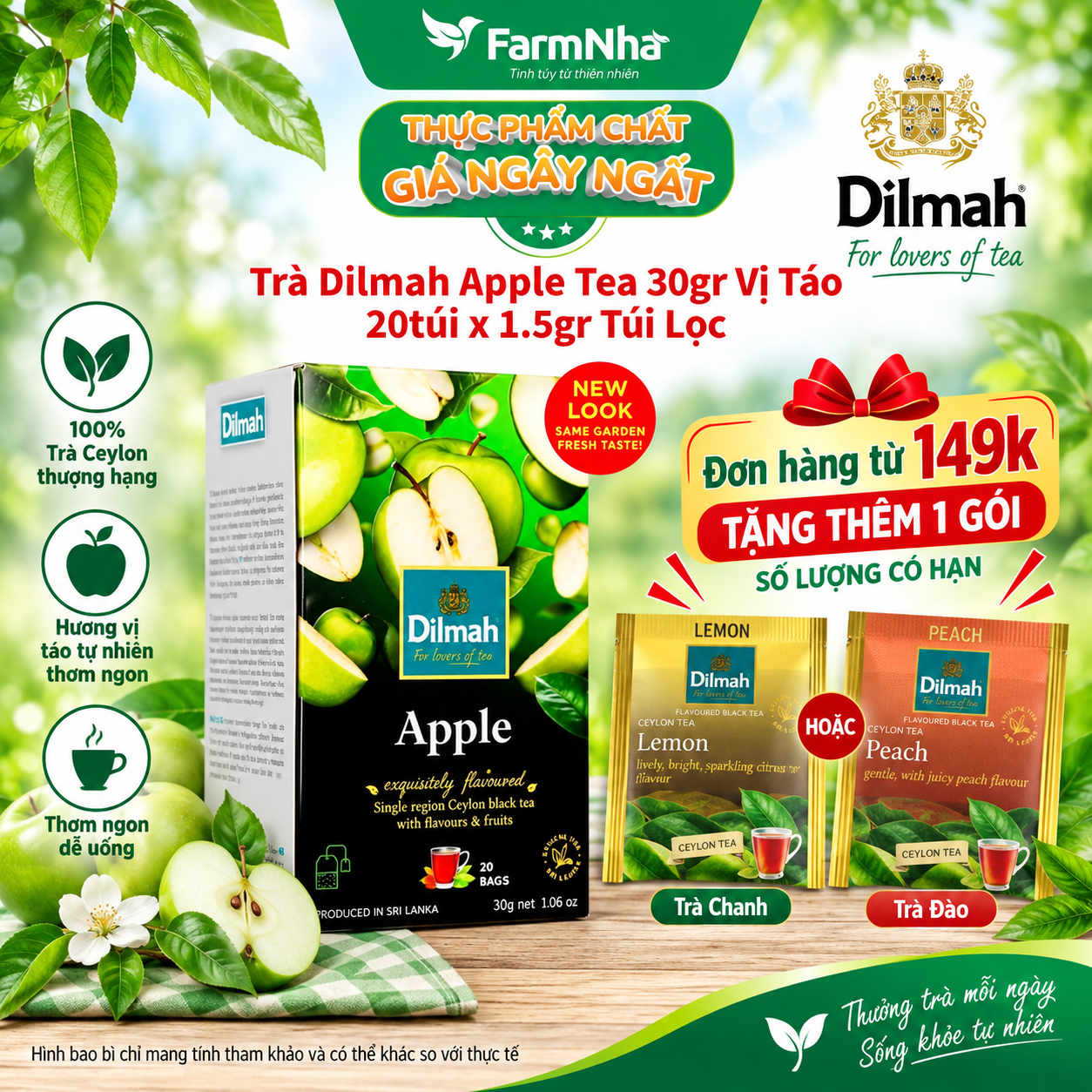 Trà Dilmah Apple 30gr 20túi x 1.5g Túi Lọc - Hương Táo Ngọt Ngào Thanh Mát từ Sri Lanka 