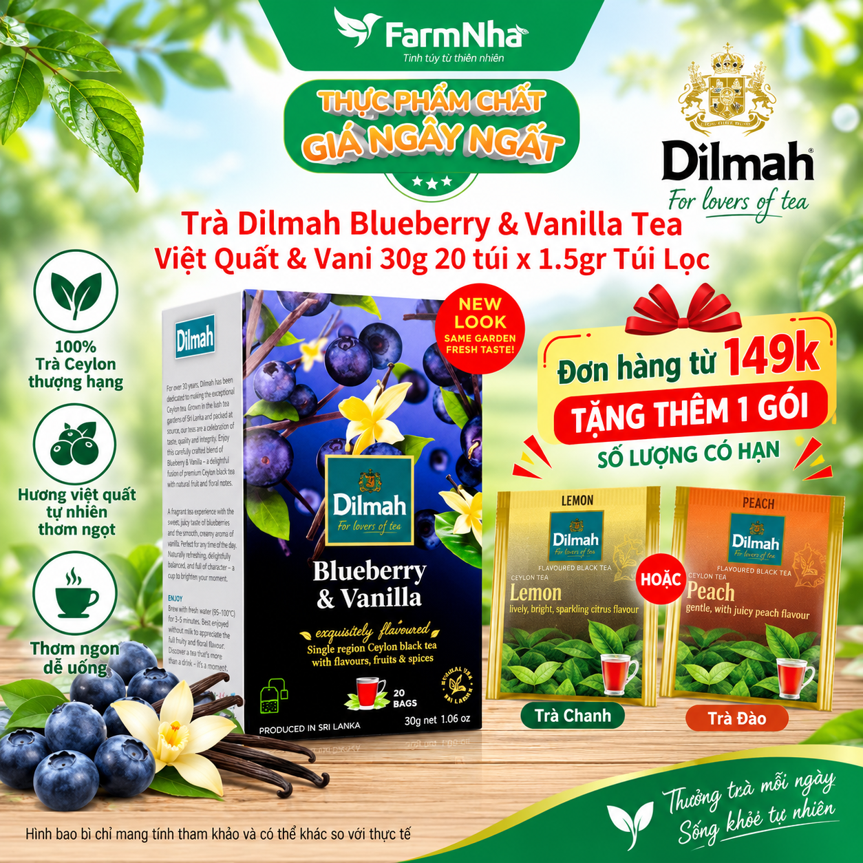 Trà Dilmah Blueberry & Vanilla Hương việt quất & vanilla túi lọc 30g 20 túi x 1.5g - TInh hoa trà Sri Lanka