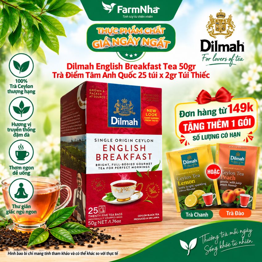 Trà Dilmah English Breakfast Tea 50g 25 Túix2g Túi Thiếc – Trà Buổi Sáng Anh Quốc Tuyệt Vời