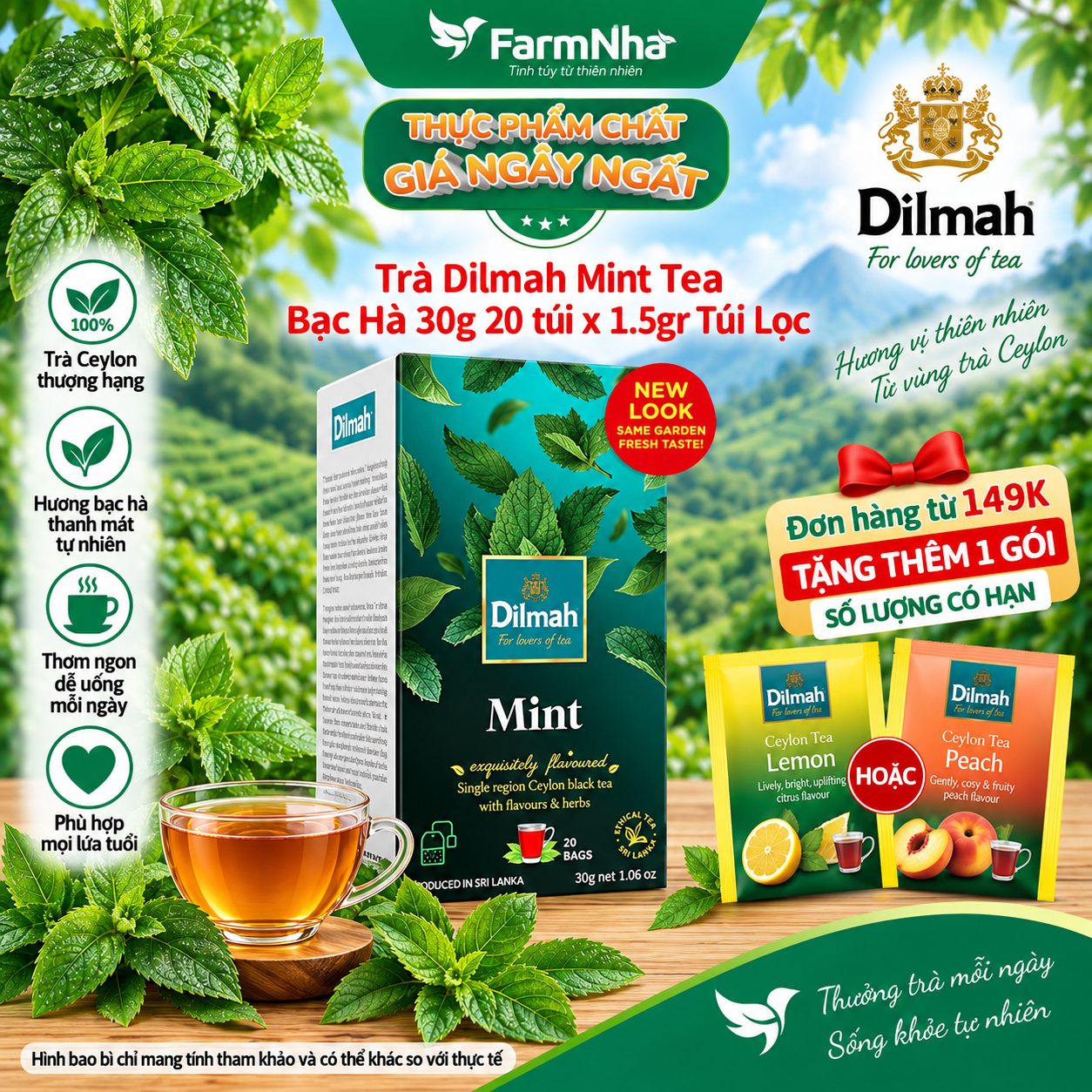 Trà Dilmah Mint vị Bạc Hà túi lọc 30g 20 túi x 1.5g - Tinh hoa trà Sri Lanka