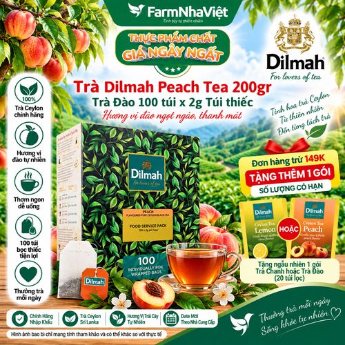 Trà Dilmah Peach hương Đào 200g 100 túi x 2gr Túi Bạc Riêng Biệt - Vị Trà Đào Tự Nhiên và Ngọt Ngào