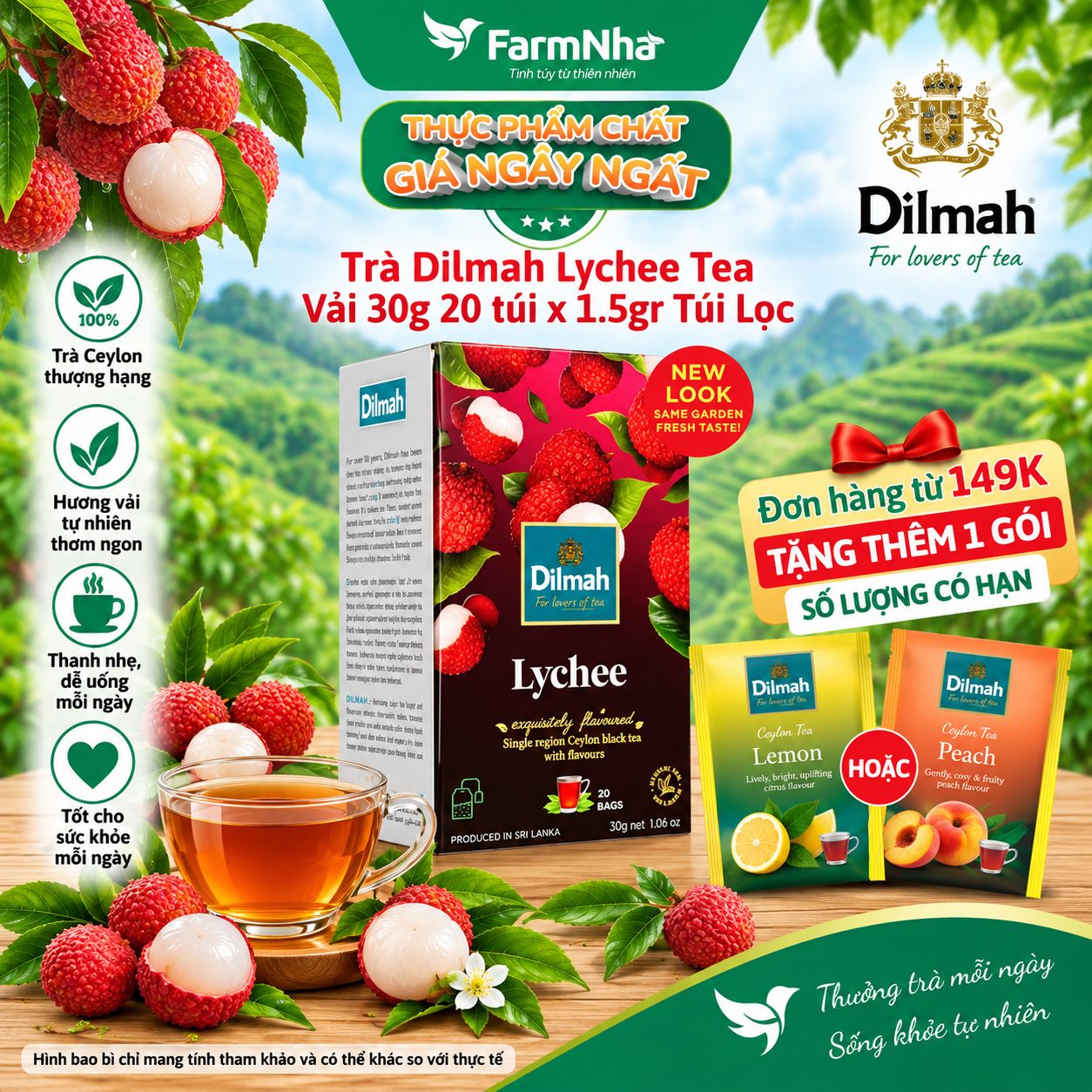 Trà Dilmah Lychee Hương Vải túi lọc 30g 20 túi x 1.5g - Tinh hoa trà Sri Lanka