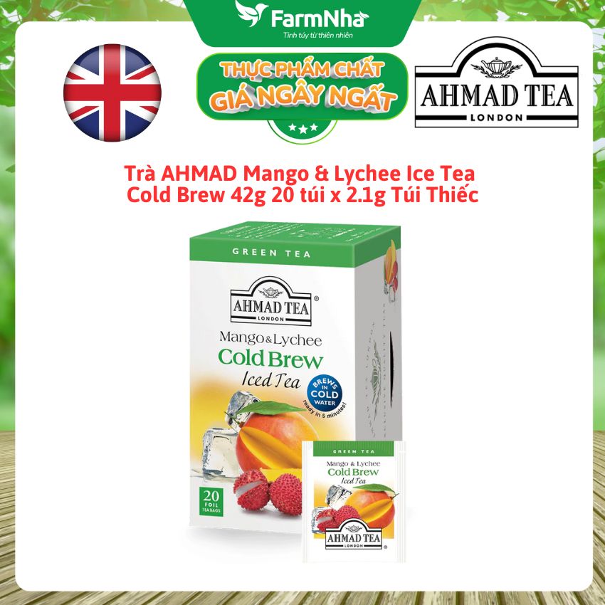 Trà Ahmad Mango & Lychee Iced Tea Cold Brew 42g 20x2.1g Túi Thiếc – Hương vị Nhiệt Đới Mát lạnh Sảng Khoái
