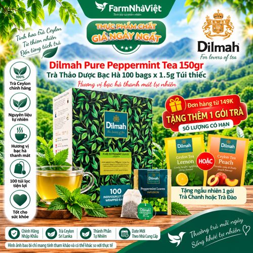Trà Dilmah Pure Peppermint Thảo Dược Bạc Hà 150g 100 Túi x 1.5g Túi Bạc Riêng Biệt – Trà Thảo Dược Bạc Hà Tươi Mát