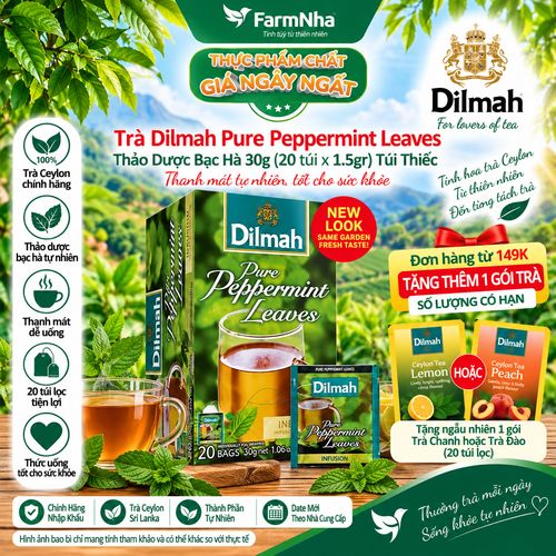 Trà Dilmah Pure Peppermint 30g 20 Túix1.5g Túi Bạc Riêng Biệt – Trà Thảo Dược Bạc Hà Thư Giãn Tinh Thần