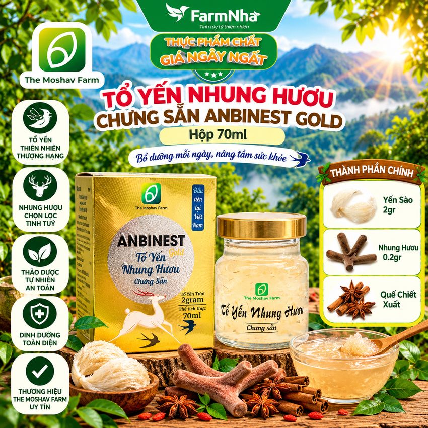 Tổ Yến Nhung Hươu Chưng Sẵn ANBINEST Gold 70ml – Bổ Dưỡng Cao Cấp, Khỏe Từ Bên Trong