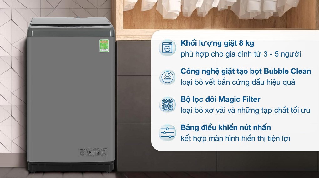 Máy giặt Hisense 8 kg WTZQ8012UT