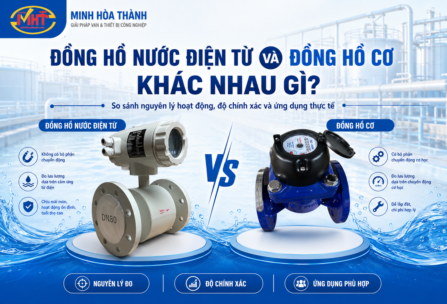 Đồng hồ nước điện từ và đồng hồ cơ khác nhau gì?