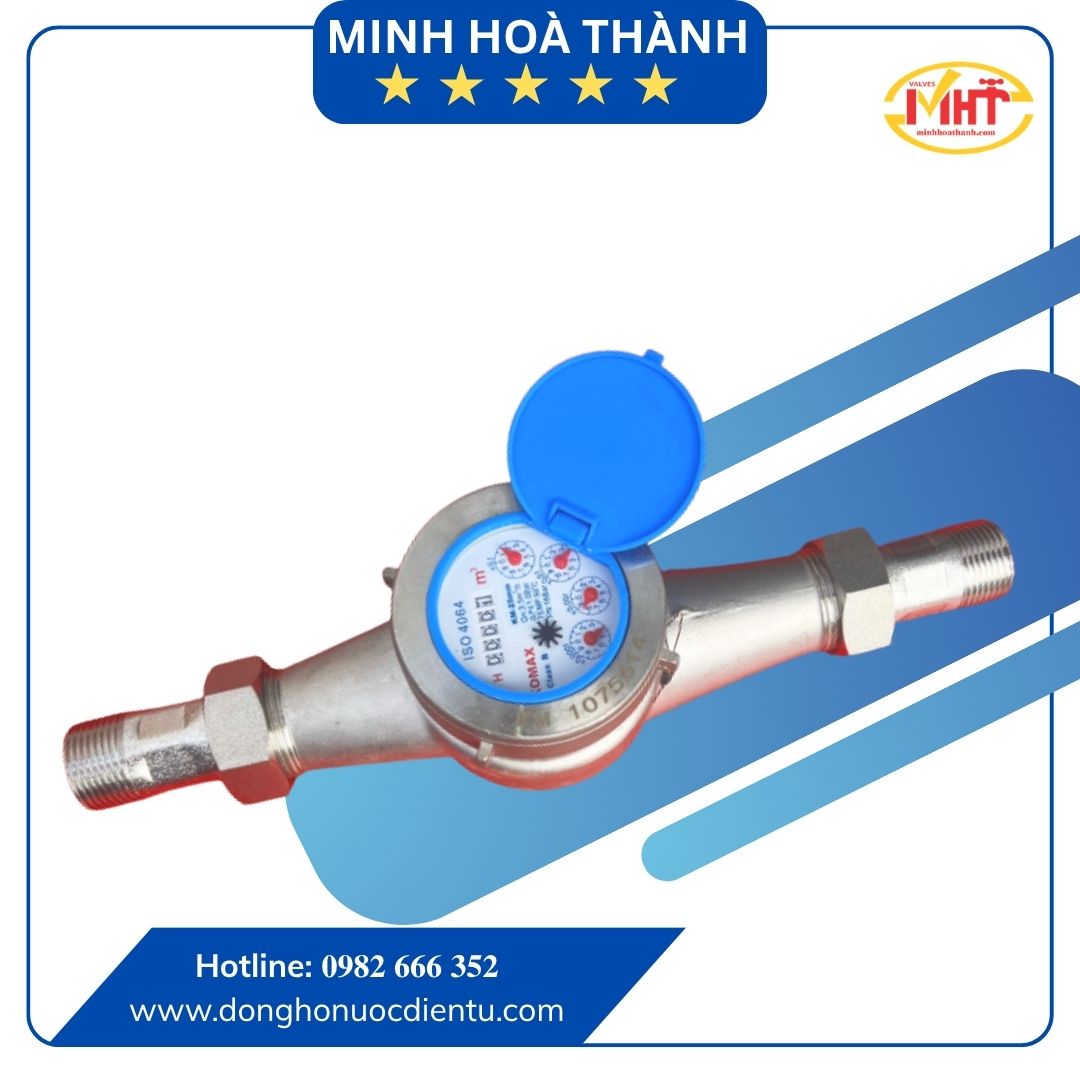 Đồng Hồ Nước Komax Thân Inox DN25 Nối Ren | Chính hãng