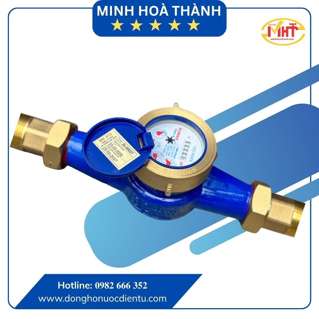 Đồng Hồ Nước Sạch Thân Gang KOMAX DN32 Nối Ren | Chính hãng