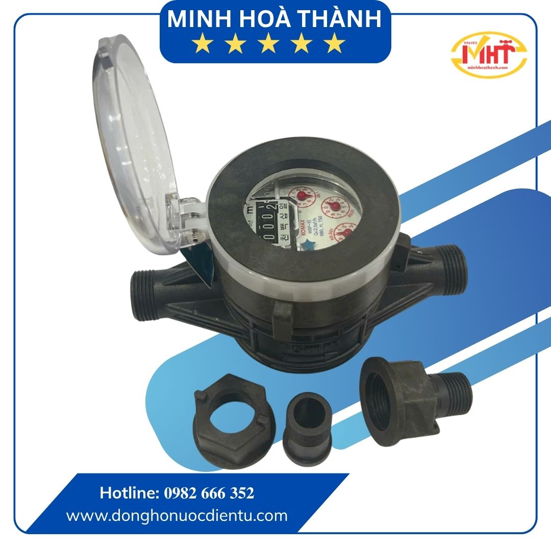 Đồng hồ đo nước sinh hoạt bằng nhựa HDPE Komax DN15 | Chính hãng