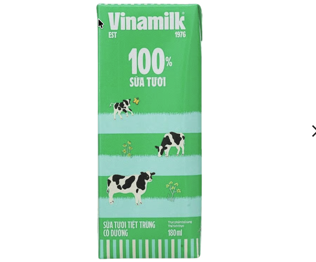 Sữa tươi tiệt trùng VINAMILK có đường hộp 180ml