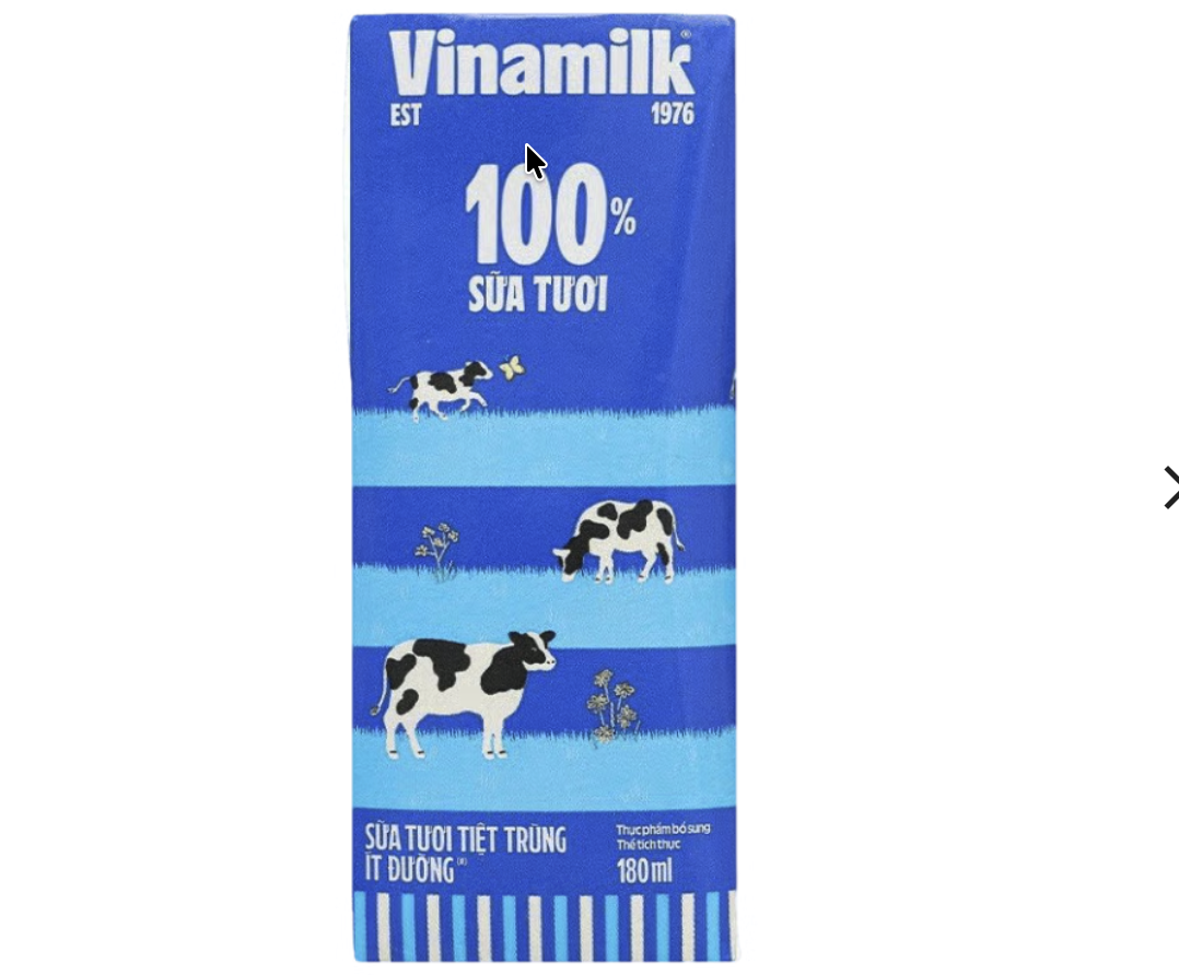 Sữa tươi tiệt trùng VINAMILK ít đường hộp 180ml