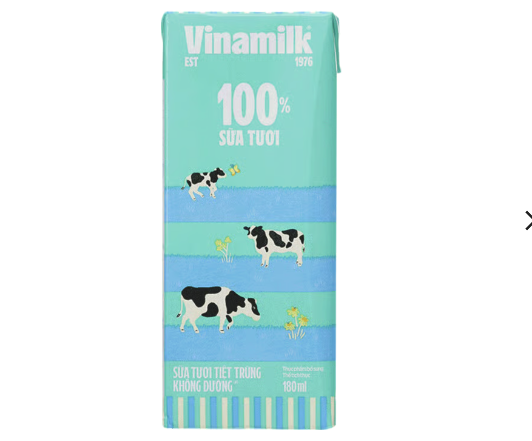 Sữa tươi tiệt trùng VINAMILK không đường hộp 180ml
