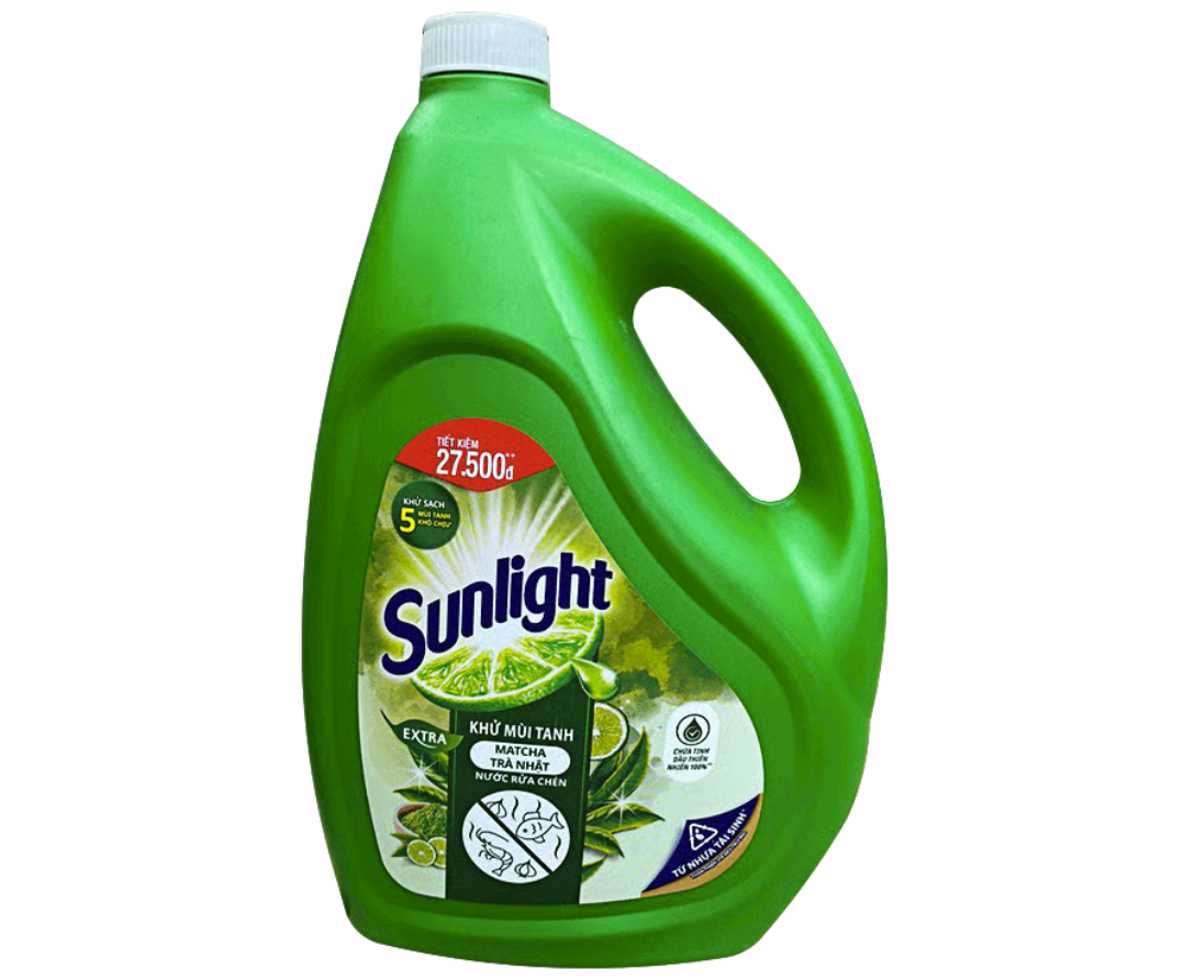 Nước rửa chén SUNLIGHT extra khử mùi tanh matcha trà Nhật can 3.6kg