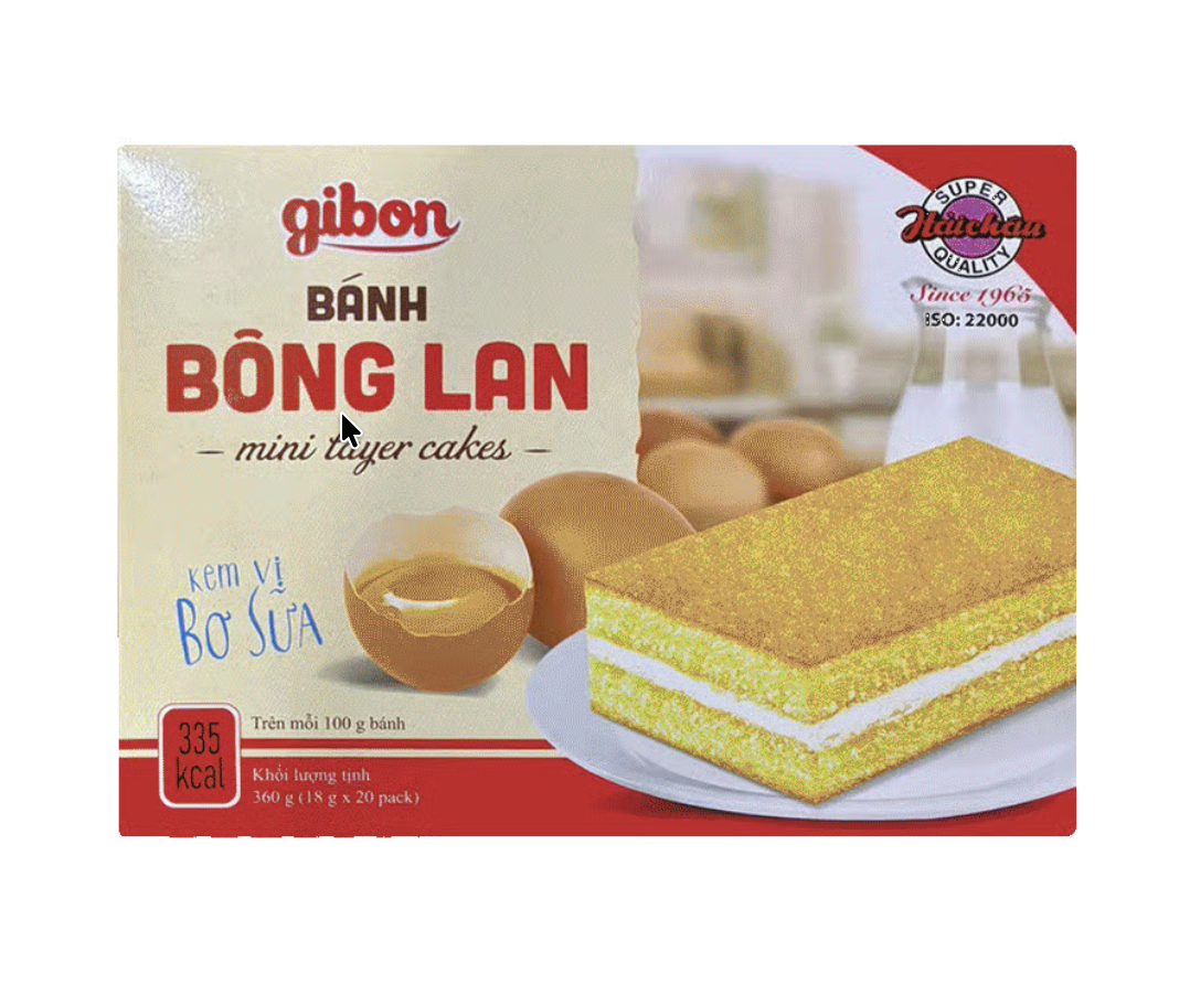 Bánh bông lan HẢI CHÂU Gibon kem vị bơ sữa hộp 360g